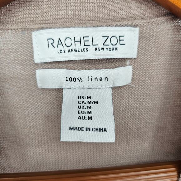 Rachel Zoe Beige 100% Linen Knit Button Front Quiet Luxury Cardigan Sweater M - Picture 3 of 6